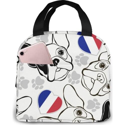 French Bulldog Lunch Food Box Bag Fashion Insulated Thermal Food Picnic Lunch Bag for Women kids Men Cooler Tote Bag