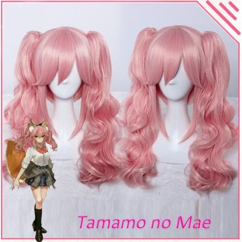 Tamamo No Mae Wig Fate Grand Order Cosplay Wig Curly Pink Synthetic Hair Anime Fate Grand Order Cosplay Hair Women Wigs