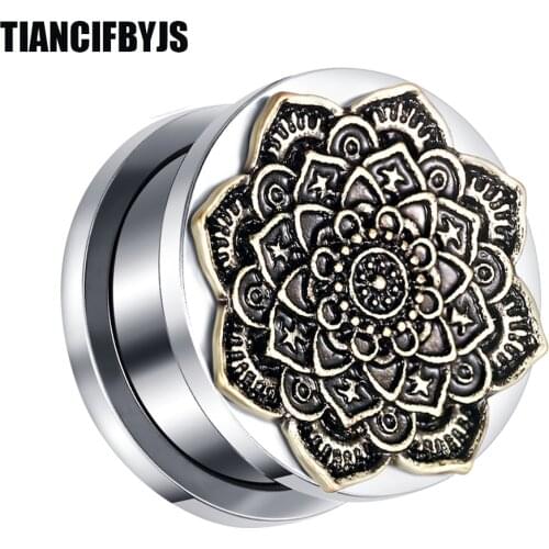 TIANCIFBYJS Stainless Steel Ear Screw Tunnel Copper Flower Piercing Body Jewelry Earring Plugs and Gauges Lobe Stretching 70pcs