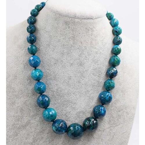 Wow! green peacock jade round faceted 10-20mm necklace necklace 17inch wholesale beads