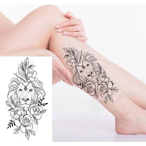 Waterproof Temporary Tattoo Sticker Lion Big Animal Rose Flower Fake Tatoo Flash Tatto Arm Back Leg Body Art for Women Men
