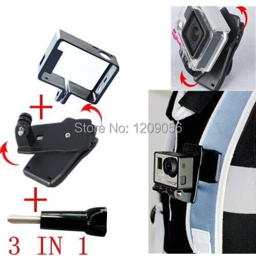 360 Rotating Backpack Quick Clip Fast Clamp Mount + Standard Frame for Gopro Hero3+ 4 Hero 3 Camera Accessories