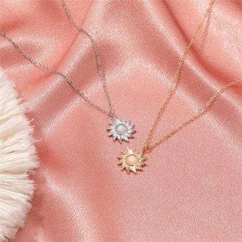 High Quality Opal Sunflower Pendant Necklace For Women Girls Fashion Round Plant Charms Choker Jewelry Birthday Or Party Gifts