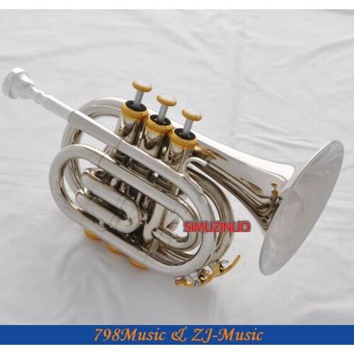 High Grade Nickel Gold Plated Pocket Trumpet Large bell Bb Horn With Case