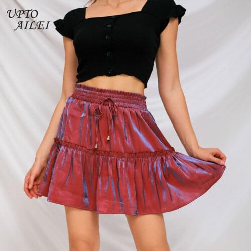 Summer 2021 Women Vintage Neon Green Ruffles Skirt Ladies Elegant Korean Style Short High Waist Girls Skater Skirts