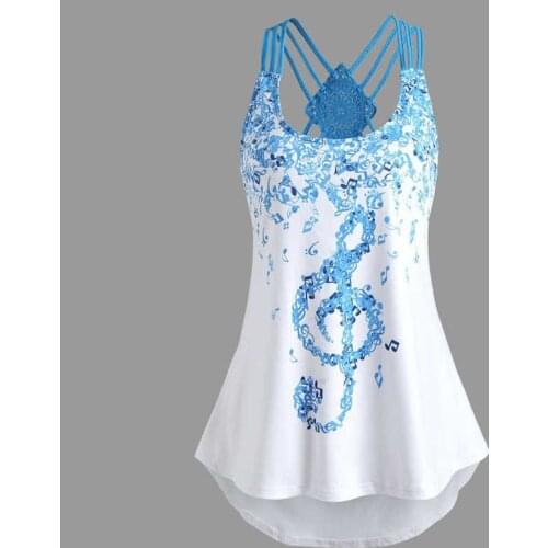 Female Bandage Musical Notes Printed Tops Fashion Women Vest Shirt Blouse Camisole Fitted Tank Top Feminino Summer Woman Clothes