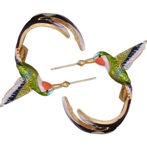 Women Earrings Flying Hummingbird Enamel Alloy Fashion Piercing Jewelry for Party
