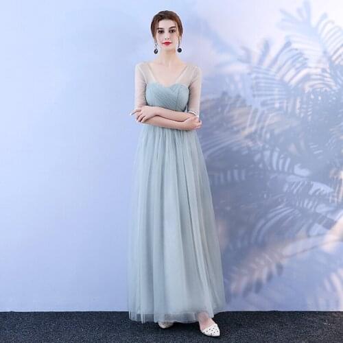 Fashion Blue-gray Voile Long Bandage Summer Dress Women Party Dresses Casual Dress Plus Size Elegant Host Dresses 78869