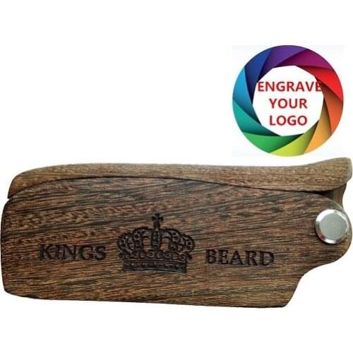 NATURAL Green Sandalwood Fold Comb Pocket Size KING Beard/Hair Comb For Men Beard Care Gift Engrave Logo