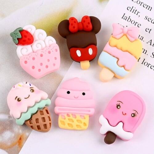 10Pcs Kawaii Cute Ice Cream Flat back Resin Cabochon Simulation Fake Food Play Fit Phone Decoration DIY Scrapbooking Accessories