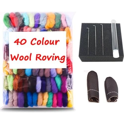 120g(40 Colour x 3g) Felting Wool for Needle Felting Kit with 3 Needles, 1 Pair Leather Gloves, Foam Mat