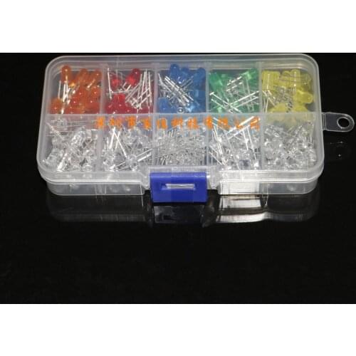 200Pcs 5mm red green yellow orange blue transparent LED round light emitting diode box