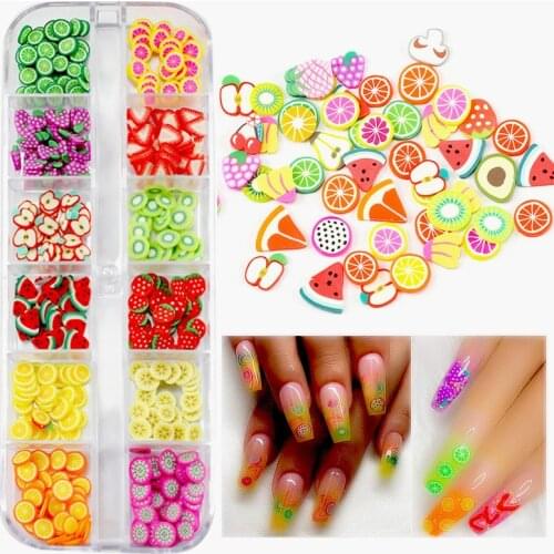3D Mixed Fruit Slices Sticker Polymer Clay DIY Designs Slice Lemon Nail Art Sliders Nails Art Decors Women Nail Tips Manicure