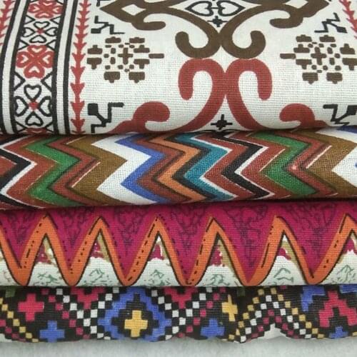 22x24cm 4pcs Pretty Zaka Bohemia Abstract pattern Printed Cotton Linen Fabric Bundle For DIY Sewlling
