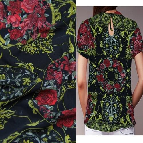 80cm length pure silk Crepe DE chine fabric fit for scarf vintage floral,SCDC734