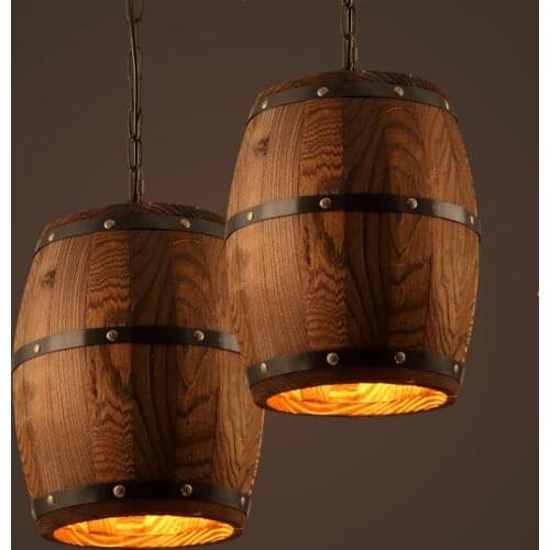 American Country Wood Wine Barrel Hanging Fixture Ceiling Loft Pendant Lamp E27 Light For Bar Cafe Living Dining Room Restaurant