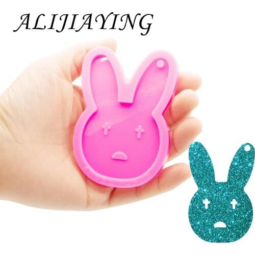 Shiny Easter bunny Silicone Mold for keychain pendant - Rabbit Resin Crafting Mold - Diy Epoxy Resin Molds Jewelry Making DY0832