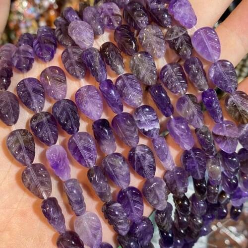 15pcs Natural Stone Leaf-shaped Amethysts Beads 10x14x6mm Loose Spacer Beads DIY Jewelry Making Bracelet Necklace Accessories
