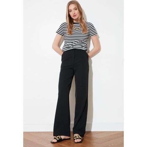 Black Draped Wide Long High Quality Elite Women 'S Jeans Pants