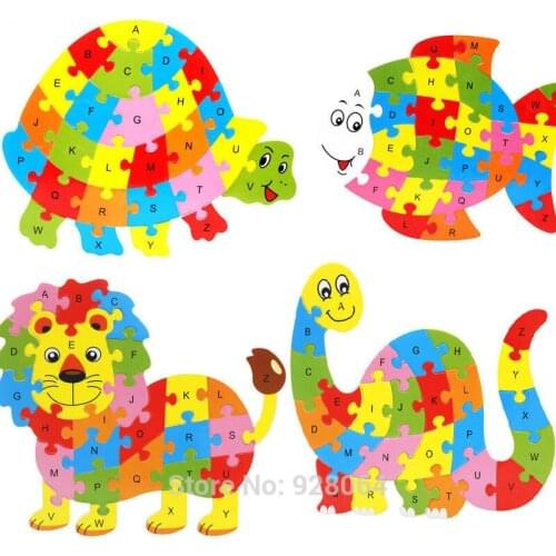 Yuanmbm wood Animal 3d puzzle jigsaw Building Puzzle Toy Learning Alphabet Puzzle Game for Preschool Kids baby toys for children