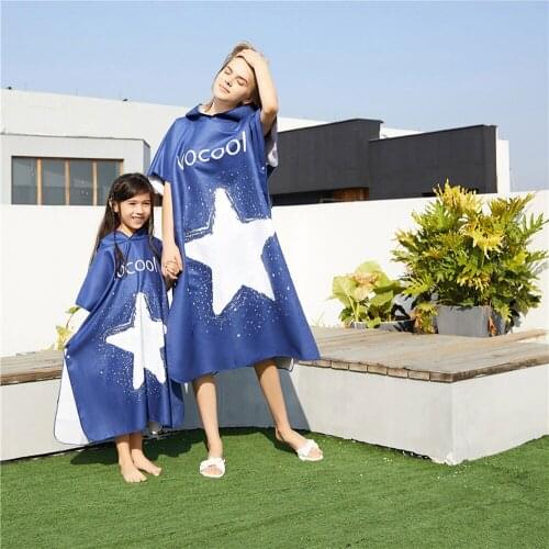 Microfiber Double-sided Fleece Childrens Bath Towel Cloak Parent-Child Beach Swim Bathrobe Quick-drying Changing Bathrobe