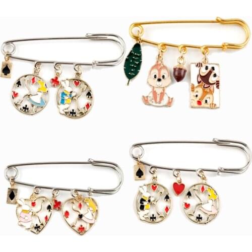 Cartoon Brooch Private Pluto Enamel Safe-pin Chip 'n' Dale Figure Pendant Magic Rabbit Squirrel Design Pins Jewelry
