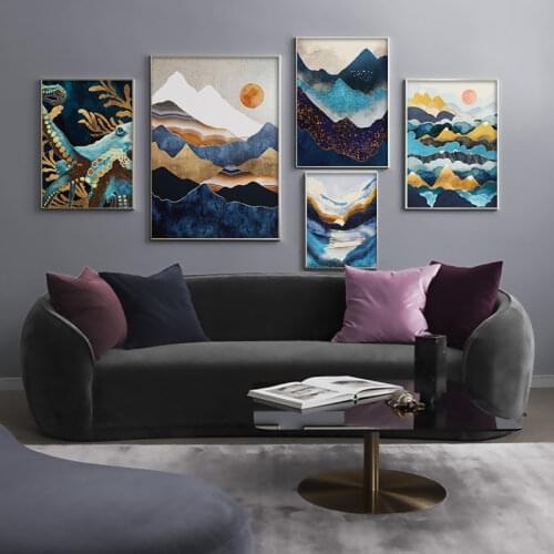 Nordic Abstract Landscape Picture Mountain Sunrise Canvas Painting Octopus Poster Wall Art Decoracion Hogar Moderno Living Room