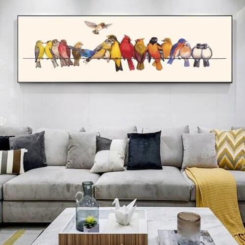 Colorful Parrot Birds on Wire Art Canvas Print Painting Animal Wall Picture Nordic Morden Living Room Home Decoration Poster