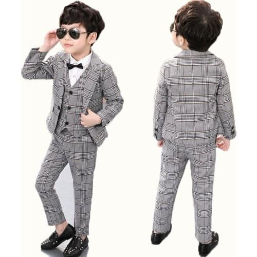 3pcs Boys Spring Autumn Formal Suit Sets Children British Style Party Performance Costume Kids Blazer Vest Pants Clothing Sets