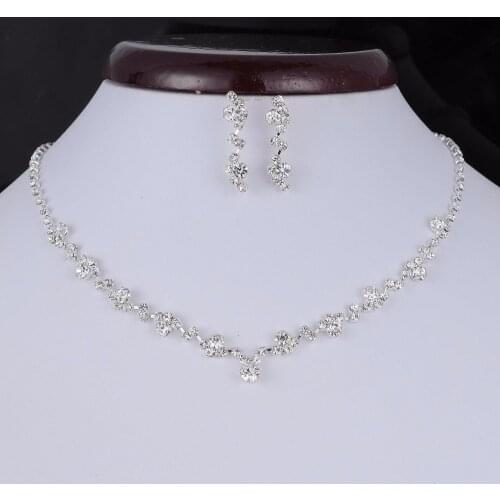 Silver Color Crystal Tennis Choker Necklace Set Factory Price Wedding Bridal Bridesmaid African Women Elegant Jewelry Sets Gifts