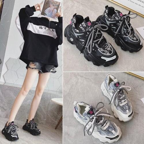 Women fashion print Chunky Sneakers Bottom Platform Sports Shoes streetwear letter Harajuku Lightweight walking shoes girls