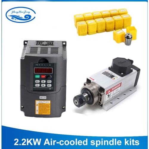 2.2kw Air-cooled Square Spindle Motor Kits 2.2kw 220V Frequency Drive Inverter + 2200w Spindle + ER20 Collet Set CNC motor