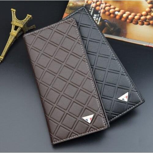 Fashion Mens Long Wallet Mens Youth Plaid Wallets Soft Wallet Multi-card Thin Casual Business Wallet