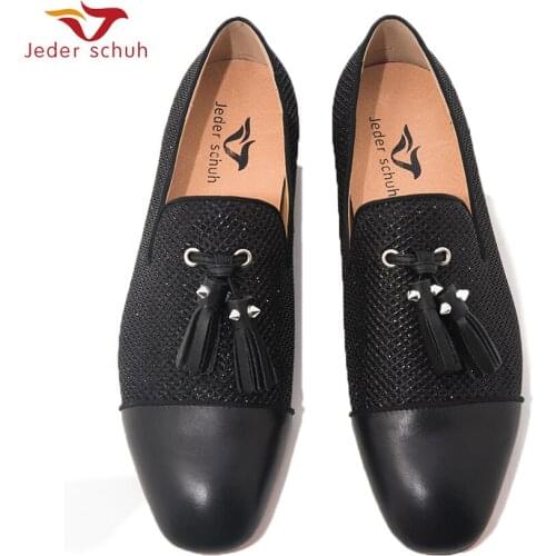 Jeder Schuh MenS Loafers Black 3-D Honeycomb Upper Design With Leather Toes For MenS Banquet And Wedding Shoes Men Flats