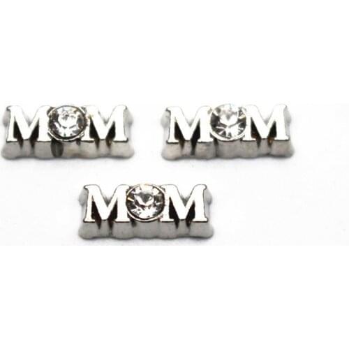New Arrival 10pcs/lot Crystal MOM floating charms silver Alloy charms living glass memory lockets DIY Jewelry