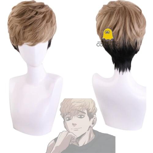 Killing Stalking Oh Sangwoo Cosplay Wig Brown Black Short Synthetic Hair Costume Cosplay Wig + Wig Cap Men Women Halloween Wig