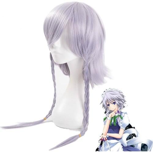 Japanese Game TouHou Project Izayoi Sakuya Cosplay Wig Silver grey Braided Hair +Free Wig Cap