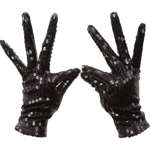 Punk fashion Black silver red blue sexy shining sequins gloves gothic party club handwear belly latin dancing disco costume