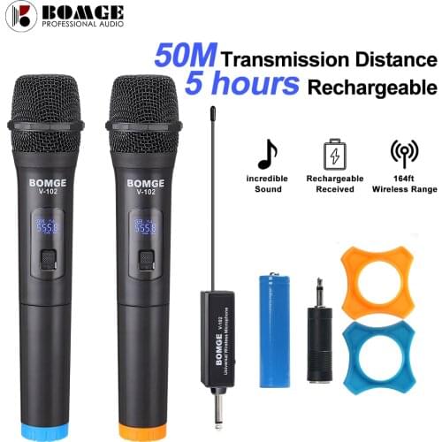 BOMGE VHF 3.5mm 6.35mm Wireless Microphone Handheld Mic Megaphone with Mini Receiver for Loudspeaker Karaoke KTV Speech