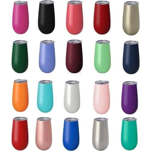 Quevina20pcs 6oz Egg Cups Wine Glasses Tumblers stemless Rose Stainless steel Double Walled Vacuum Insulated Mugs with clear lid