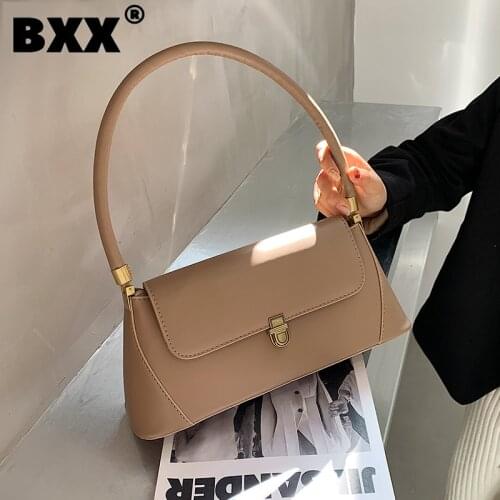 [BXX] Simple Solid Color PU Leather Shoulder Bags For Women 2021 Branded Trend Hand Bag Lady Luxury Good Quality Handbags HP403