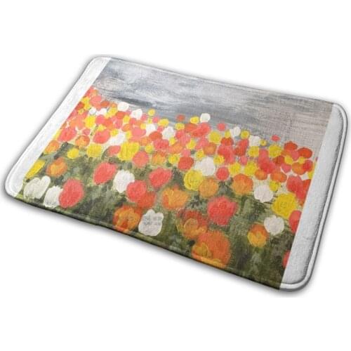 Tulip Field Mat Rug Carpet Anti - Slip Bedroom Entrance Door Mat Tulips Pin Button