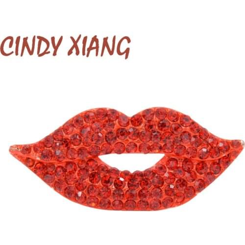 CINDY XIANG Red Color Rhinestone Lips Brooches for Women Fashion Sexy Mouth Brooch Pin Shining Fashion Jewelry New 2018 Gift