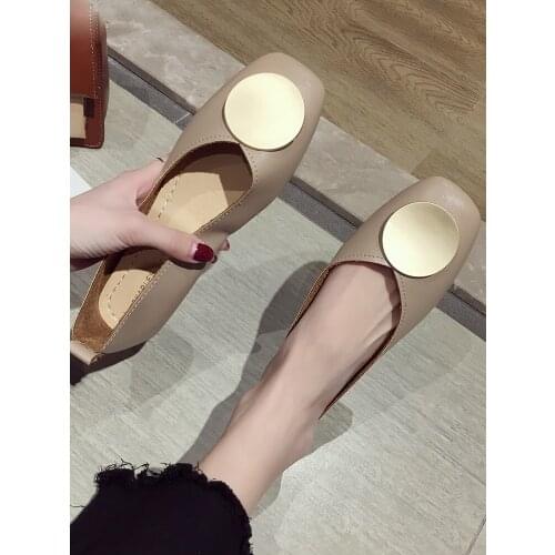 Womens Shoes New Spring 2009 Flat Bottom, Soft Bottom, Square Head, Metal Button and Shallow Mouth Leisure Shoes