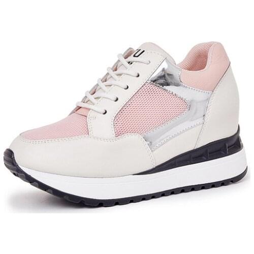 Fujin 2021 ins dad shoes chunky sneakers platform wedge heel 8cm genuine leather hollow cut summer breathable comfy sneakers