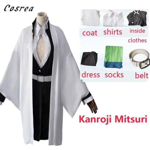 Demon killer tiny female demon costume Set Demon Slayer Kimetsu No Yaiba Kanroji Mitsuri Cosplay Coat Dress Suit Women Cos wig