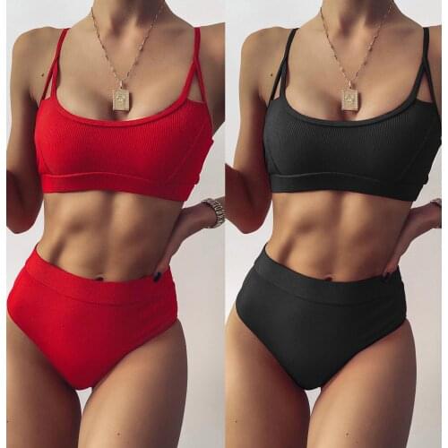 2021 Special Fabric Female Swimsuit High Waist Bikini Women Swimwear Two-pieces Bikini set Ribbed Bather Bathing Suit Swim
