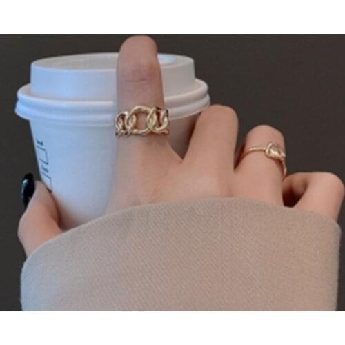 2-piece ladies ring retro hollow chain simple personality design open tide ring 2021 trend accessories