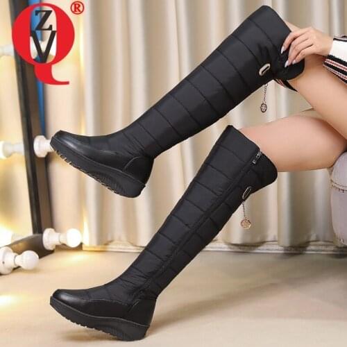 ZVQ Snow Boots Women Winter Fashion Over Knee Round Toe Long Boots Side Zipper Warm Long Plush Down Lady Platform Boots 35-44