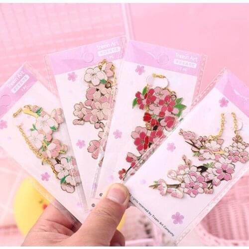 1pc Cherry Blossoms Bookmark Cute Pendant Flower Metal Art Exquisite Book Mark Page Folder Office School Supplies Stationery
